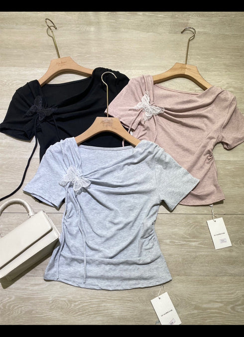MATINEE Asymmetrical Neckline Top With Chokers